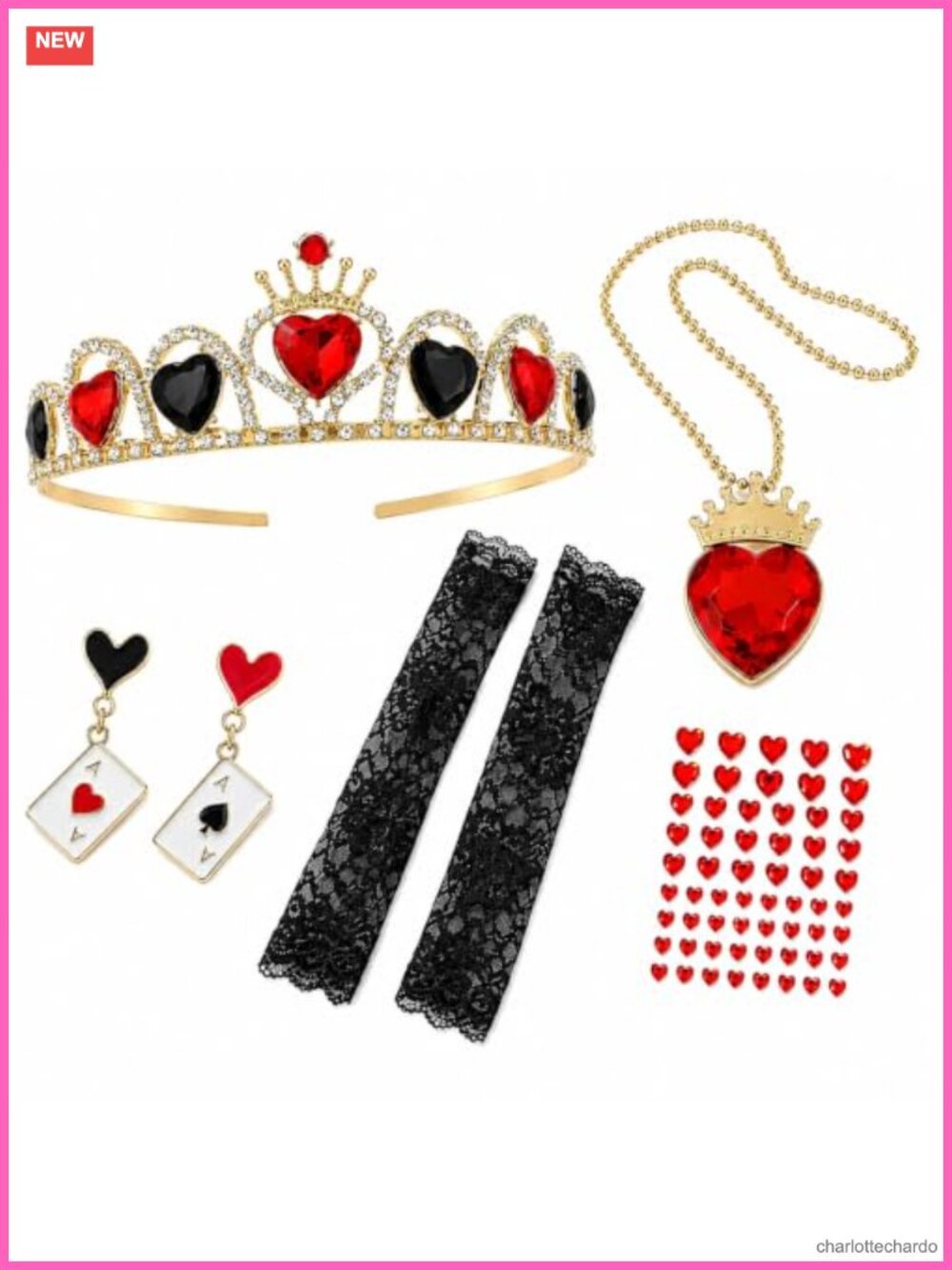 5 Pc Halloween Queen Costume Accessory Set Rhinestone Crown Necklace Earrings